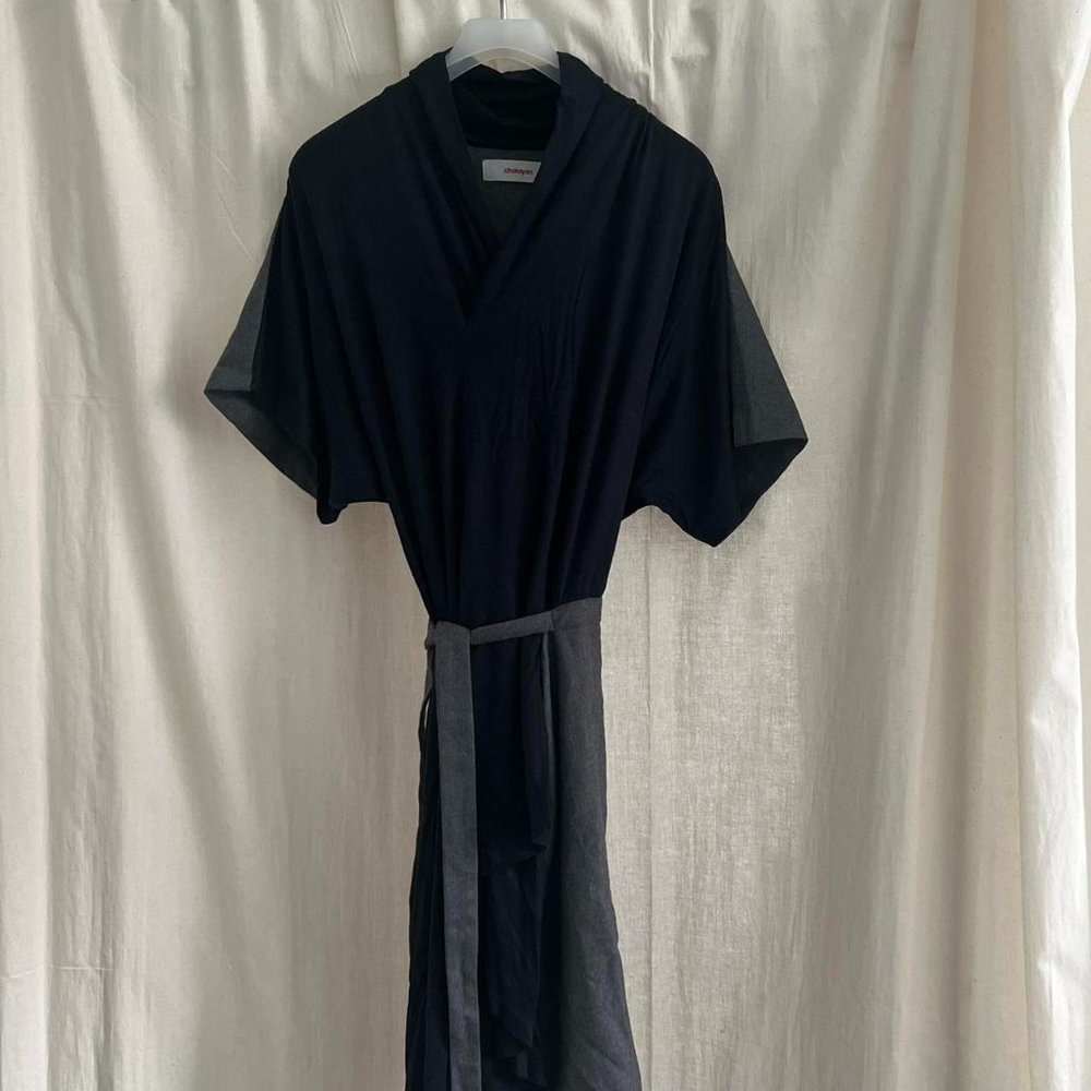 Dress by Hussein Chalayan in navy/grey